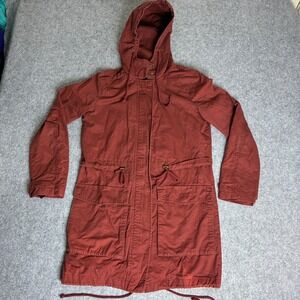 Forever 21 Womens Rust Red Hooded Utility Parka Rain Jacket Small Anorak